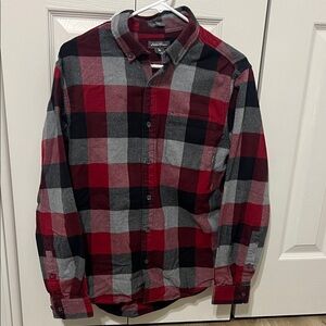 Eddie Bauer Men's Red and Black Plaid Shirt